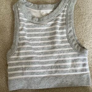 Aerie OFFLINE Gray and White Striped Cropped Tank Top